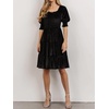 image:imageRVivimos Womens Fall Winter Velvet Casual Dress Puff Sleeve Square Neck Elastic Smocked ALine Swing Flowy Knee Length DressBlack