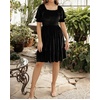 image:imageRVivimos Womens Fall Winter Velvet Casual Dress Puff Sleeve Square Neck Elastic Smocked ALine Swing Flowy Knee Length DressBlack