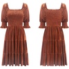image:imageRVivimos Womens Fall Winter Velvet Casual Dress Puff Sleeve Square Neck Elastic Smocked ALine Swing Flowy Knee Length DressBrown