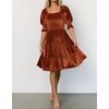 image:imageRVivimos Womens Fall Winter Velvet Casual Dress Puff Sleeve Square Neck Elastic Smocked ALine Swing Flowy Knee Length DressBrown