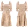 image:imageRVivimos Womens Fall Winter Velvet Casual Dress Puff Sleeve Square Neck Elastic Smocked ALine Swing Flowy Knee Length DressChampagne