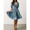 image:imageRVivimos Womens Fall Winter Velvet Casual Dress Puff Sleeve Square Neck Elastic Smocked ALine Swing Flowy Knee Length DressGreyblue