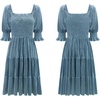 image:imageRVivimos Womens Fall Winter Velvet Casual Dress Puff Sleeve Square Neck Elastic Smocked ALine Swing Flowy Knee Length DressGreyblue