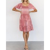 image:imageRVivimos Womens Fall Winter Velvet Casual Dress Puff Sleeve Square Neck Elastic Smocked ALine Swing Flowy Knee Length DressPink