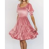 image:imageRVivimos Womens Fall Winter Velvet Casual Dress Puff Sleeve Square Neck Elastic Smocked ALine Swing Flowy Knee Length DressPink
