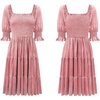 image:imageRVivimos Womens Fall Winter Velvet Casual Dress Puff Sleeve Square Neck Elastic Smocked ALine Swing Flowy Knee Length DressPink