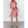 image:imageRVivimos Womens Fall Winter Velvet Casual Dress Puff Sleeve Square Neck Elastic Smocked ALine Swing Flowy Knee Length DressPink