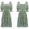 image:imageRVivimos Womens Fall Winter Velvet Casual Dress Puff Sleeve Square Neck Elastic Smocked ALine Swing Flowy Knee Length DressSagegreen