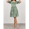 image:imageRVivimos Womens Fall Winter Velvet Casual Dress Puff Sleeve Square Neck Elastic Smocked ALine Swing Flowy Knee Length DressSagegreen