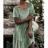 image:imageRVivimos Womens Fall Winter Velvet Casual Dress Puff Sleeve Square Neck Elastic Smocked ALine Swing Flowy Knee Length DressSagegreen