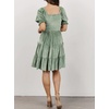 image:imageRVivimos Womens Fall Winter Velvet Casual Dress Puff Sleeve Square Neck Elastic Smocked ALine Swing Flowy Knee Length DressSagegreen