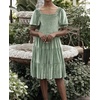 image:imageRVivimos Womens Fall Winter Velvet Casual Dress Puff Sleeve Square Neck Elastic Smocked ALine Swing Flowy Knee Length DressSagegreen