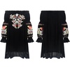 image:imageRVivimos Womens Floral Embroidered Off Shoulder Long Sleeve Short DressesBlack