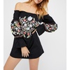 image:imageRVivimos Womens Floral Embroidered Off Shoulder Long Sleeve Short DressesBlack
