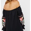 image:imageRVivimos Womens Floral Embroidered Off Shoulder Long Sleeve Short DressesBlack