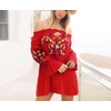 image:imageRVivimos Womens Floral Embroidered Off Shoulder Long Sleeve Short DressesRed