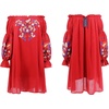 image:imageRVivimos Womens Floral Embroidered Off Shoulder Long Sleeve Short DressesRed