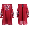 image:imageRVivimos Womens Floral Embroidered Off Shoulder Long Sleeve Short DressesWine Red