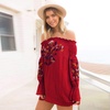 image:imageRVivimos Womens Floral Embroidered Off Shoulder Long Sleeve Short DressesWine Red