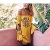 image:imageRVivimos Womens Floral Embroidered Off Shoulder Long Sleeve Short DressesYellow