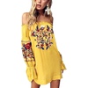 image:imageRVivimos Womens Floral Embroidered Off Shoulder Long Sleeve Short DressesYellow