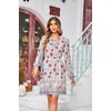image:imageRVivimos Womens Long Sleeve Boho Tunic Dress V Neck Floral Print Casual Loose Patchwork Hem Mini DressBlue