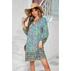 image:imageRVivimos Womens Long Sleeve Boho Tunic Dress V Neck Floral Print Casual Loose Patchwork Hem Mini DressGreen