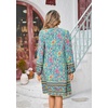 image:imageRVivimos Womens Long Sleeve Boho Tunic Dress V Neck Floral Print Casual Loose Patchwork Hem Mini DressGreen