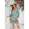 image:imageRVivimos Womens Long Sleeve Boho Tunic Dress V Neck Floral Print Casual Loose Patchwork Hem Mini DressGreen