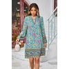 image:imageRVivimos Womens Long Sleeve Boho Tunic Dress V Neck Floral Print Casual Loose Patchwork Hem Mini DressGreen
