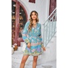 image:imageRVivimos Womens Long Sleeve Boho Tunic Dress V Neck Floral Print Casual Loose Patchwork Hem Mini DressTeal