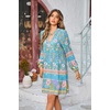 image:imageRVivimos Womens Long Sleeve Boho Tunic Dress V Neck Floral Print Casual Loose Patchwork Hem Mini DressTeal