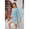 image:imageRVivimos Womens Long Sleeve Boho Tunic Dress V Neck Floral Print Casual Loose Patchwork Hem Mini DressTeal