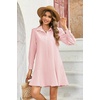 image:imageRVivimos Womens Long Sleeve Shirt Mini Dress Spring Fall Cotton Swiss Dot Button Up Ruffle Hem Tunic Dress with PocketsPinkswissdots