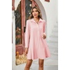 image:imageRVivimos Womens Long Sleeve Shirt Mini Dress Spring Fall Cotton Swiss Dot Button Up Ruffle Hem Tunic Dress with PocketsPinkswissdots