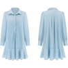 image:imageRVivimos Womens Long Sleeve Shirt Mini Dress Spring Fall Cotton Swiss Dot Button Up Ruffle Hem Tunic Dress with PocketsSkyblueswissdots