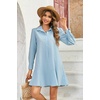 image:imageRVivimos Womens Long Sleeve Shirt Mini Dress Spring Fall Cotton Swiss Dot Button Up Ruffle Hem Tunic Dress with PocketsSkyblueswissdots