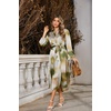 image:imageRVivimos Womens Long Sleeve Tie Dye Henley V Neck Button Up Loose Flowy Midi Dress with BeltArmy Green