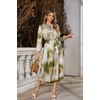 image:imageRVivimos Womens Long Sleeve Tie Dye Henley V Neck Button Up Loose Flowy Midi Dress with BeltArmy Green