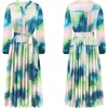 image:imageRVivimos Womens Long Sleeve Tie Dye Henley V Neck Button Up Loose Flowy Midi Dress with BeltBlue Green