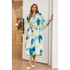 image:imageRVivimos Womens Long Sleeve Tie Dye Henley V Neck Button Up Loose Flowy Midi Dress with BeltBlue Green