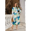 image:imageRVivimos Womens Long Sleeve Tie Dye Henley V Neck Button Up Loose Flowy Midi Dress with BeltBlue Green