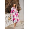 image:imageRVivimos Womens Long Sleeve Tie Dye Henley V Neck Button Up Loose Flowy Midi Dress with BeltFuchsia