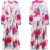 image:imageRVivimos Womens Long Sleeve Tie Dye Henley V Neck Button Up Loose Flowy Midi Dress with BeltFuchsia