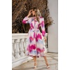 image:imageRVivimos Womens Long Sleeve Tie Dye Henley V Neck Button Up Loose Flowy Midi Dress with BeltFuchsia