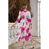 image:imageRVivimos Womens Long Sleeve Tie Dye Henley V Neck Button Up Loose Flowy Midi Dress with BeltFuchsia