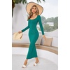 image:imageRVivimos Womens Maxi Lounge Dress Long Sleeve Square Neck Elastic Ribbed Knit Sexy Bodycon DressGreen