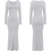 image:imageRVivimos Womens Maxi Lounge Dress Long Sleeve Square Neck Elastic Ribbed Knit Sexy Bodycon DressGrey