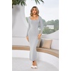 image:imageRVivimos Womens Maxi Lounge Dress Long Sleeve Square Neck Elastic Ribbed Knit Sexy Bodycon DressGrey