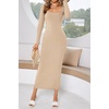 image:imageRVivimos Womens Maxi Lounge Dress Long Sleeve Square Neck Elastic Ribbed Knit Sexy Bodycon DressKhaki